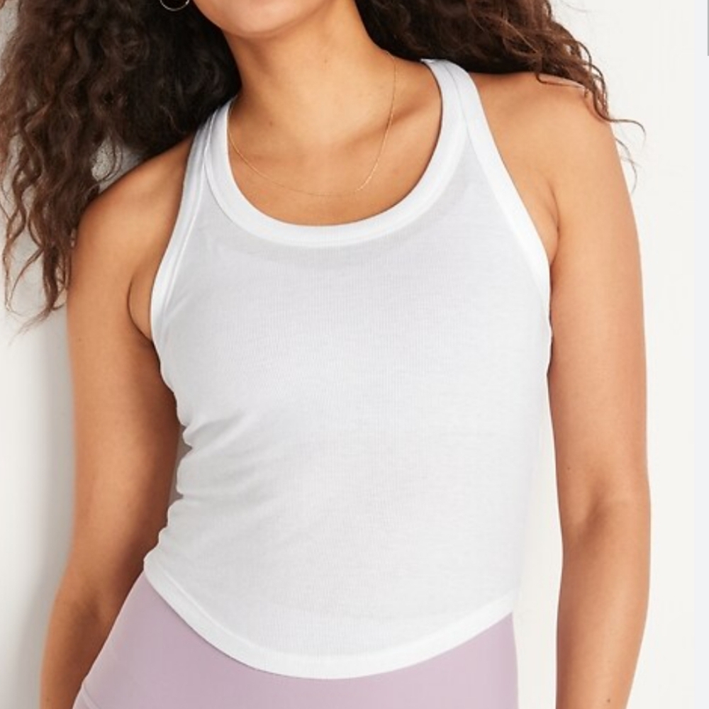 Old Navy - Ultralite Rib-Knit White Racerback Cropped Tank Top Sz L